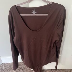 Nuuds Women's scoop neck Long Sleeve body suit coffee